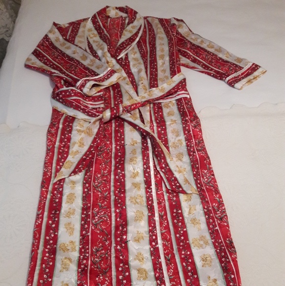Victoria Secret Red, Gold & White Satin Long Robe - Picture 3 of 3